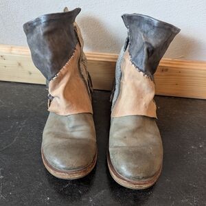 A.S.98 Two-Tone Leather Ankle Boots in Grey-Blue, Tan And Charcoal Grey